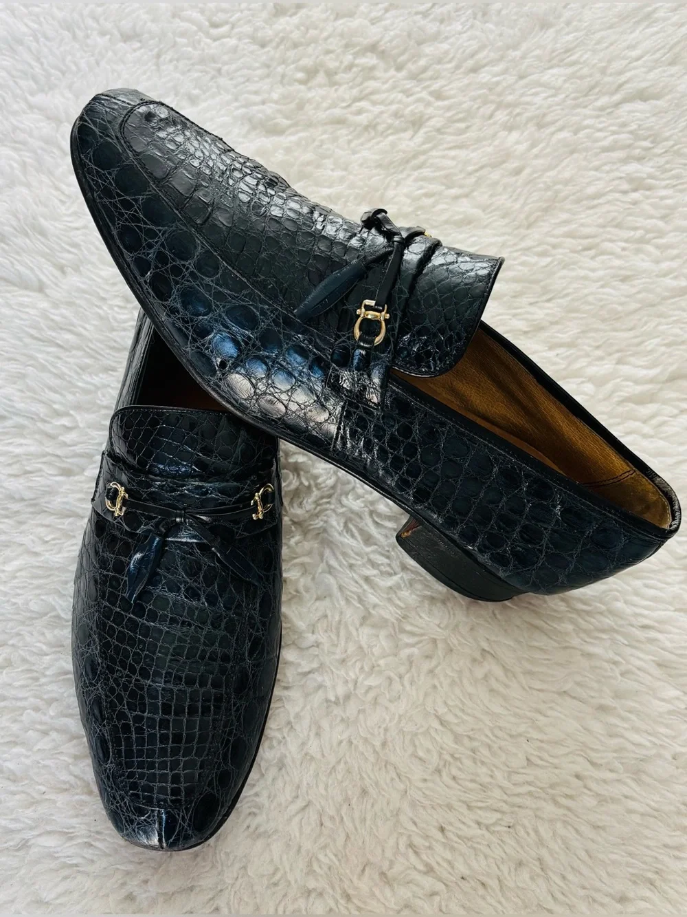 Vintage Genuine Croc Skin Navy Blue Leather Customized Slip On Shoes 10.5